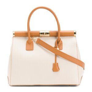 GAVE LUX Made In Italy Leather Ladylike Top Frame Satchel